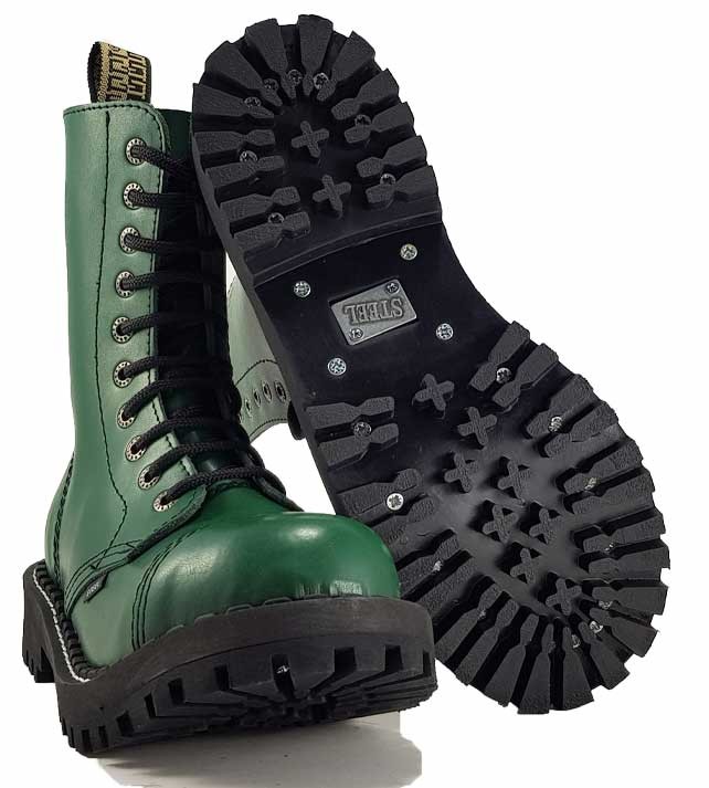 Green steel toe boots shop