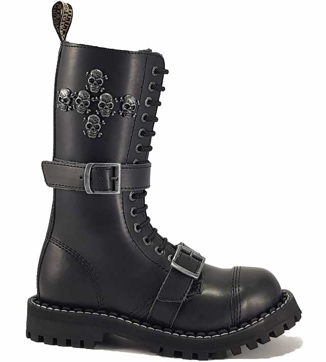 Steel Boots 15 Eyelets Black With Skulls