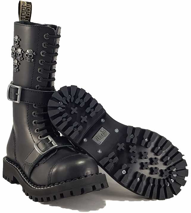 【レア】BLACK BOOTS シルバーバングル ASSAULT-218 Black Vegan Leather Women's High Boots - Demonia