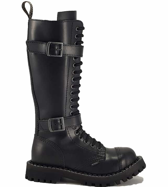 Steel Boots 20 Eyelets Black With 2 Buckles ZIP