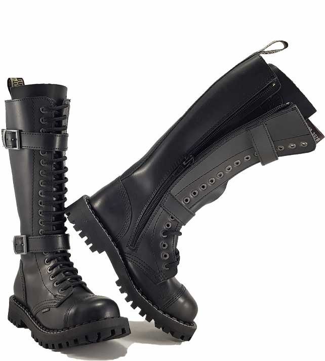 Underground UK 14 Eyelet Leather Combat Boots - Black