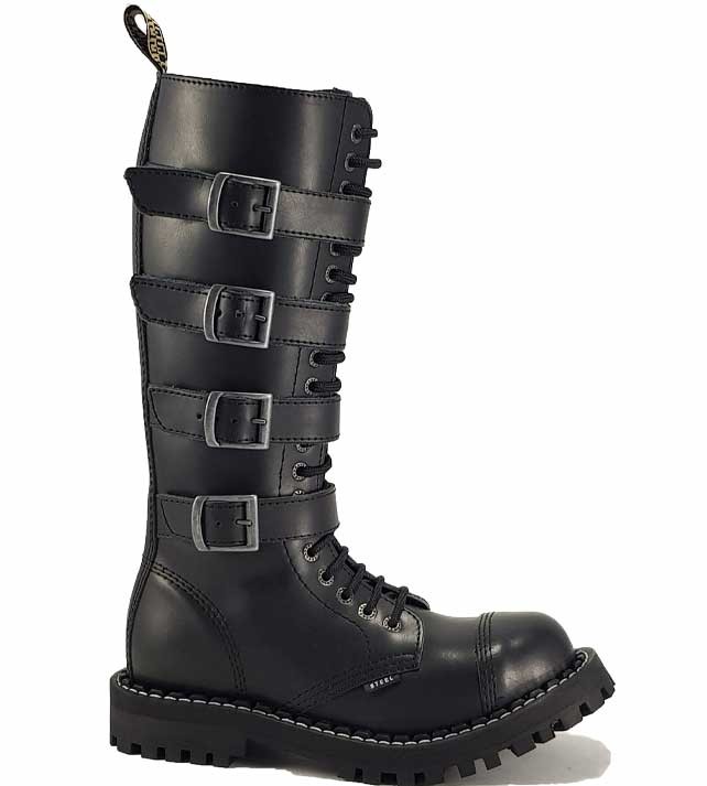 Steel Boots 20 Eyelets Black With 4 Buckles ZIP