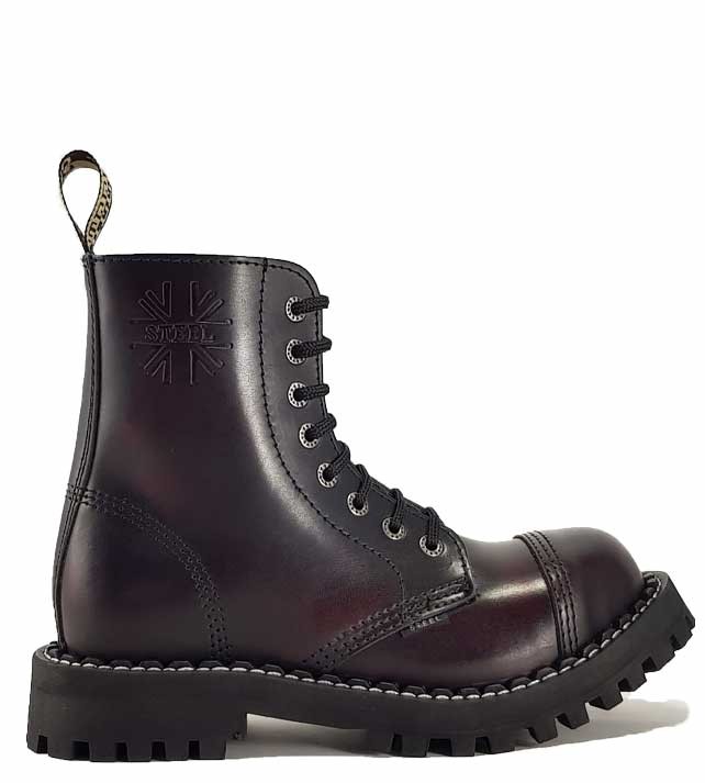 Steel Boots 8 Eyelets Burgundy Rub Off