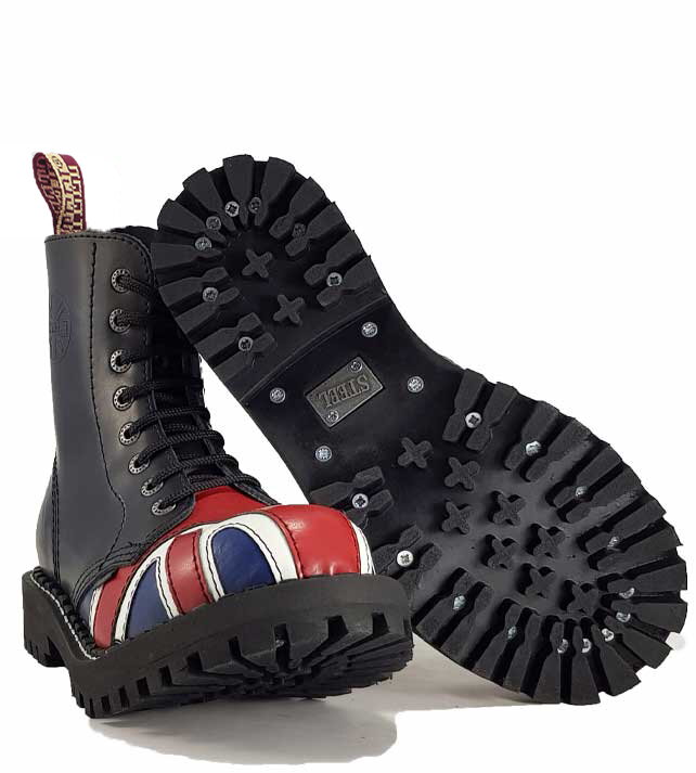 Steel Boots 8-Eyelets British Flag - Union Jack Leather Boots