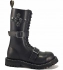 Steel Boots 15 Eyelets Black With Skulls ZIP, Buckles