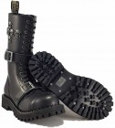 Steel Boots 15 Eyelets Black With Skulls ZIP, Buckles