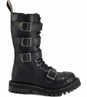 Steel Boots 15 Eyelets Black 4 Buckles Zip 