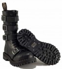 Steel Boots 15 Eyelets Black 4 Buckles Zip 