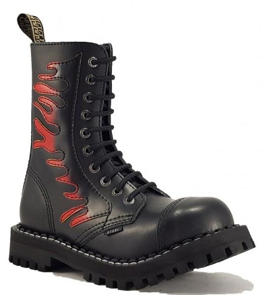 Steel Boots 10 Eyelets Flames