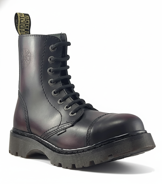 Steel Boots 8 Eyelets Burgundy Rub Off Air