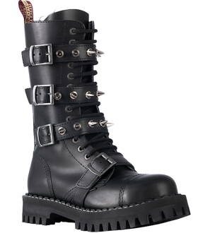 Steel Boots 15 Eyelets Black 4 Buckles Zip Pyramid 
