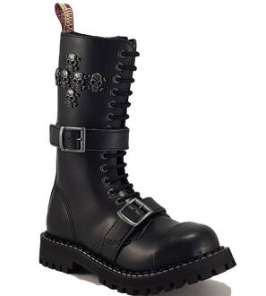 Steel Boots 15 Eyelets Black With Skulls ZIP, Buckles