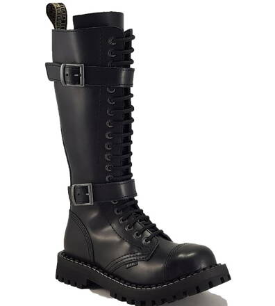 Steel Boots 20 Eyelets Black With 4 Buckles ZIP